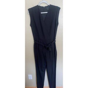 Theory Wool Blend Sleeveless Jumpsuit Black Size 6 Wrap Front Zipper